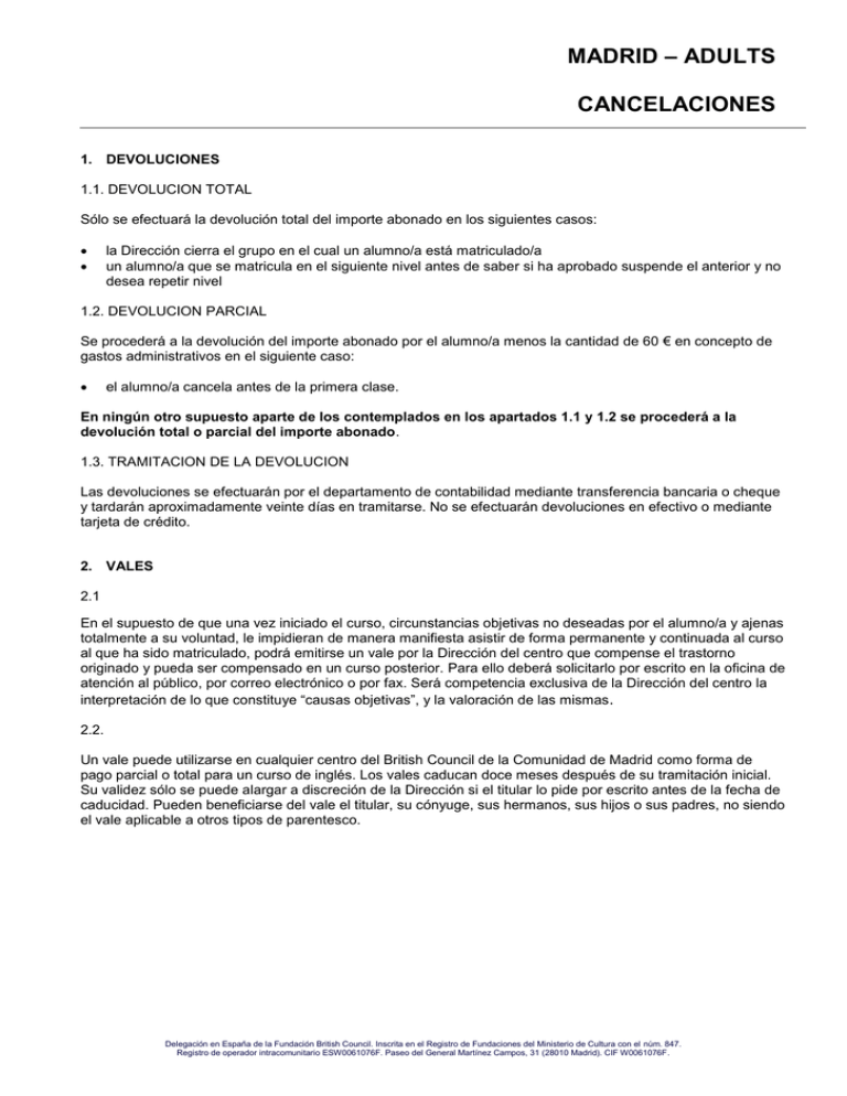 Nuestra Pol tica De Cancelaciones
