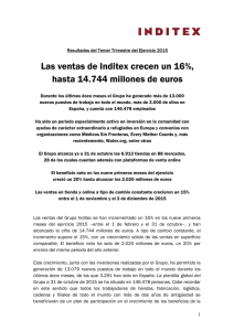 Las ventas de Inditex crecen un 16%, hasta 14.744