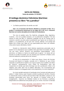 El teólogo dominico Felicísimo Martínez presenta su libro “Ve y