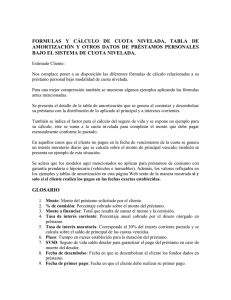 FORMULAS Y CÁLCULO DE CUOTA NIVELADA, TABLA DE