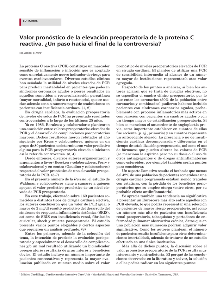 Valor Pron stico De La Elevaci n Preoperatoria De La Prote na C