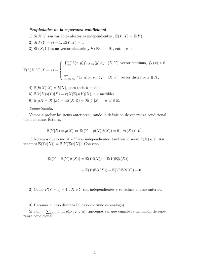 Propiedades De La Esperanza Condicional 1 Si X Y Son Variables