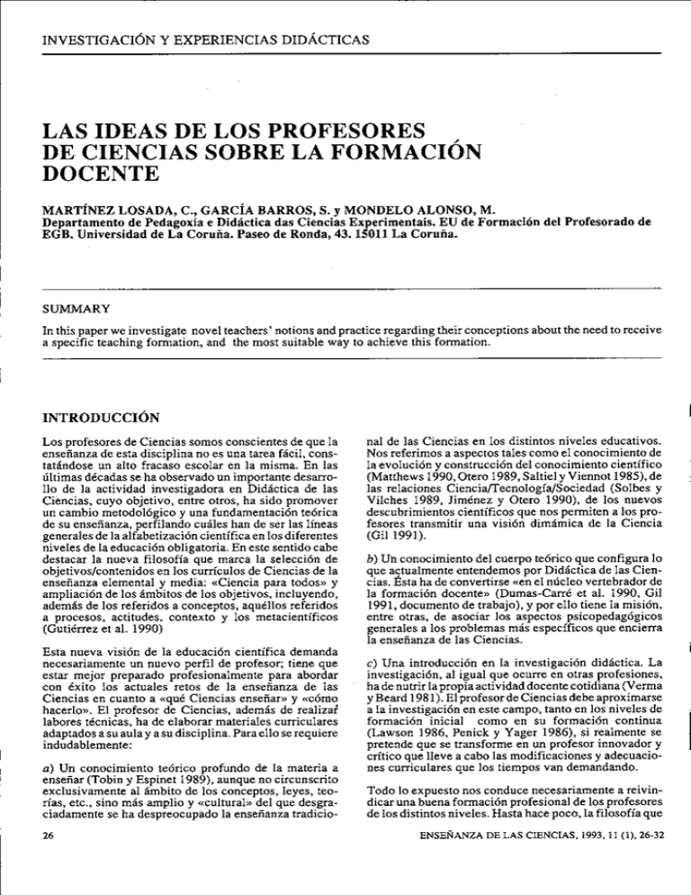 Las Ideas De Los Profesores De Ciencias Sobre La Formaci N