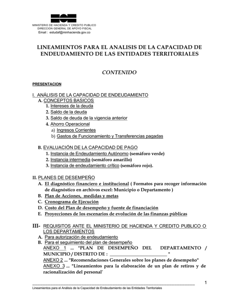 Lineamientos Para El Analisis De La Capacidad De Endeudamiento De