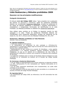 Lista Sustancias y Métodos prohibidos 2009
