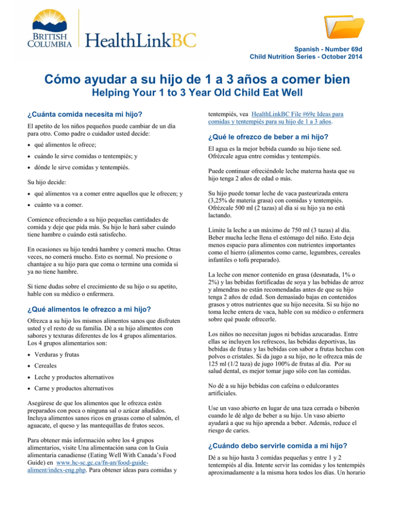 Helping Your 1 To 3 Year Old Child Eat Well