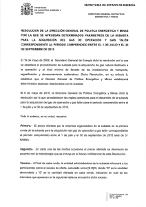 Resolución de parámetros de la subasta de gas de operación