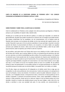 carta de dimisión de Sofía Delgado como Secretaria General de