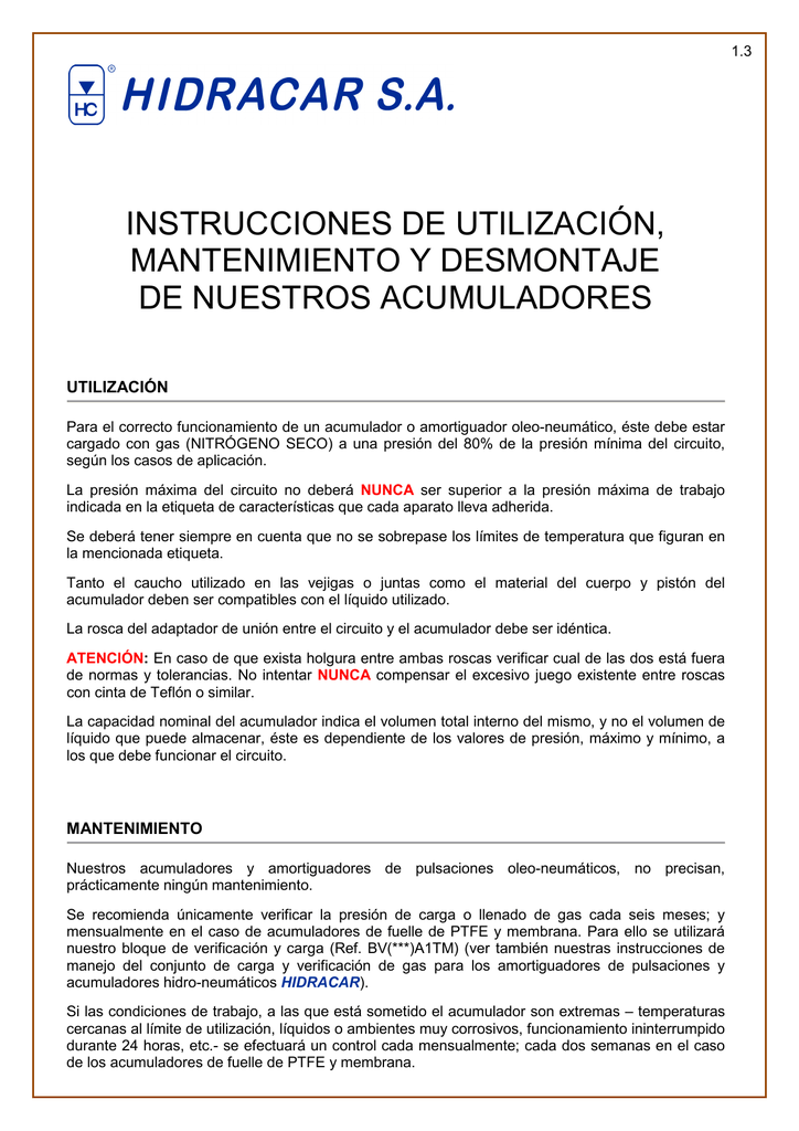 Instrucciones De Utilización, Mantenimiento Y Desmontaje