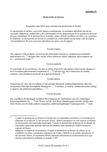 Anexo III, Apéndice IV, Declaración en Factura