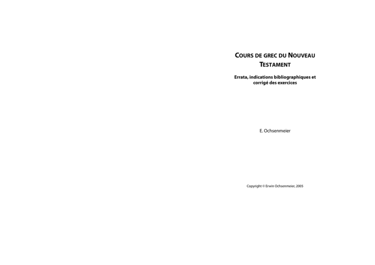 Cours De Grec Du Nouveau Testament