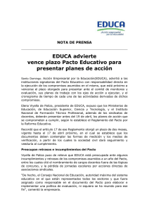 EDUCA advierte vence plazo Pacto Educativo para presentar