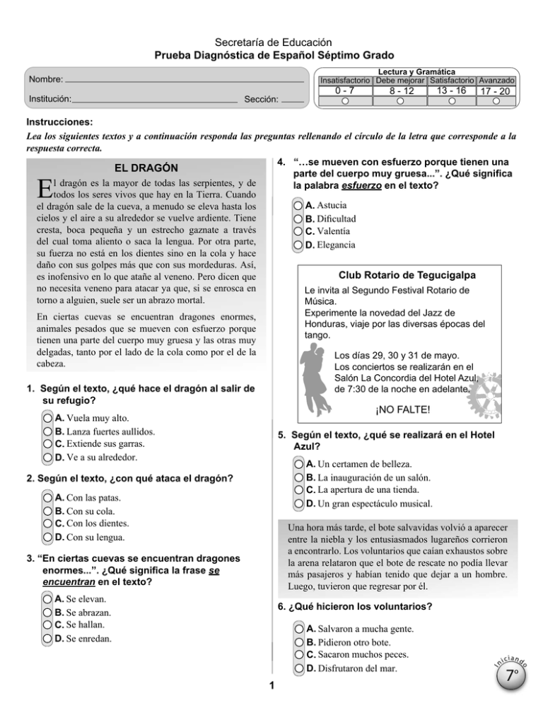 Prueba Diagnóstica De Español 6694