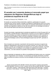 El senador por Lanzarote destaca el renovado papel que adquieren