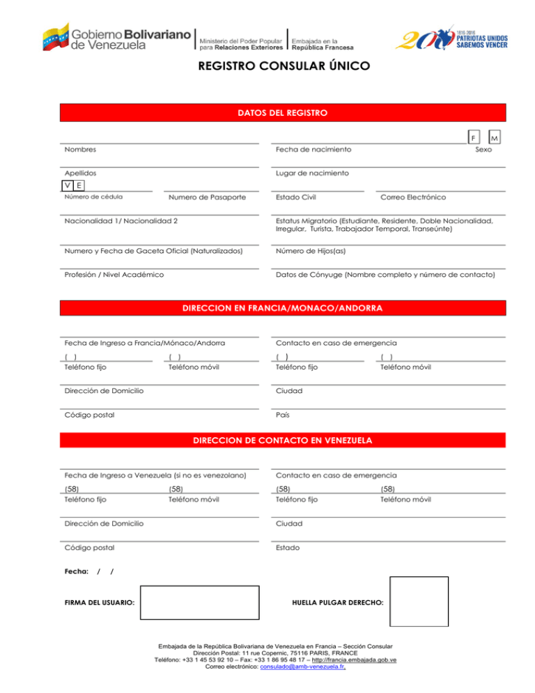 Registro Consular único Embajada De La República Bolivariana De 2743