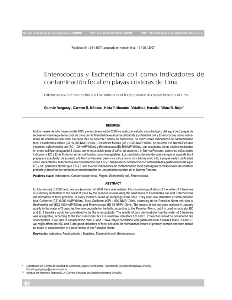 Enterococcus y Escherichia coli como indicadores de