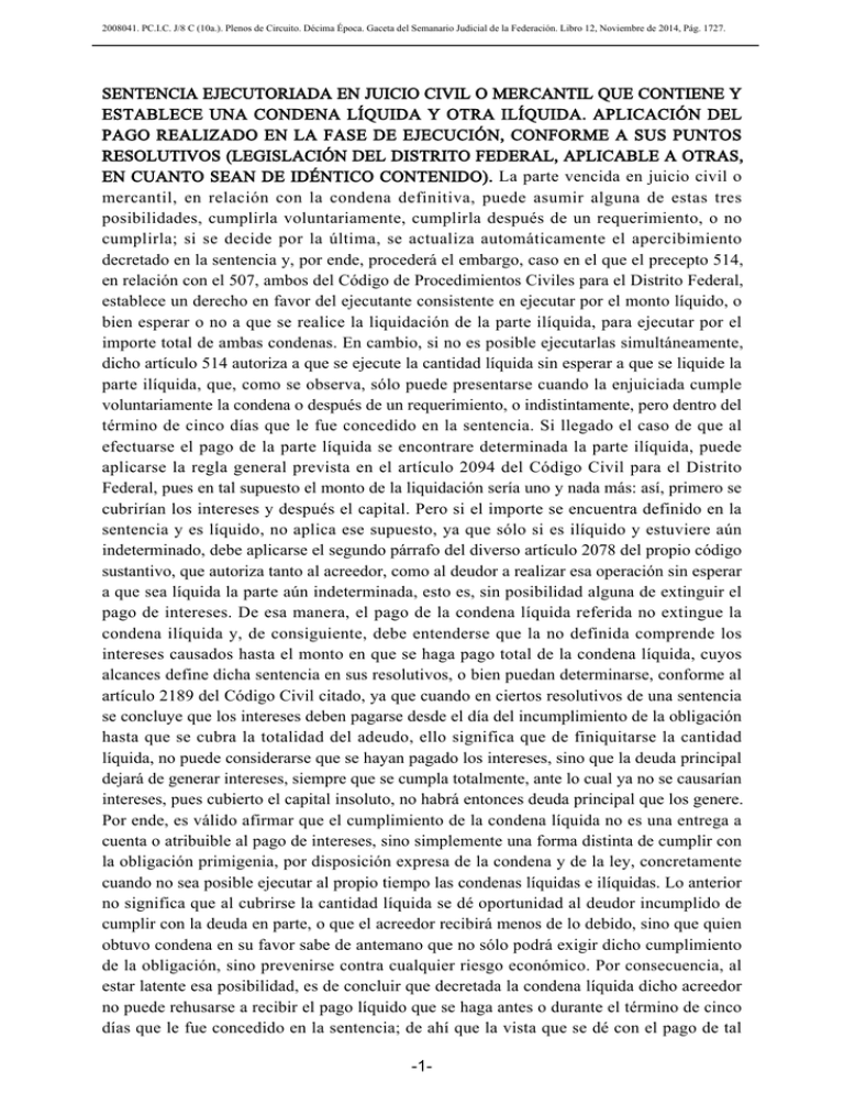 sentencia ejecutoriada en juicio civil o mercantil que contiene y