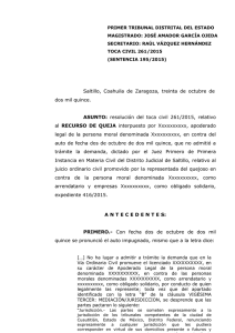 resolución del toca civil 261/2015, relativo al R