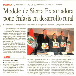Modelo de Sierra Exportadora pone énfasis en desarrollo rural