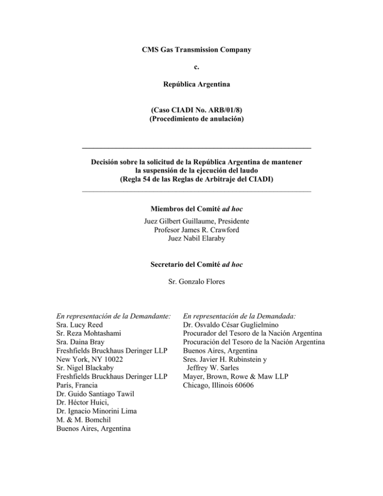 (Caso CIADI No. ARB/01/8) (Procedimiento De Anulación)