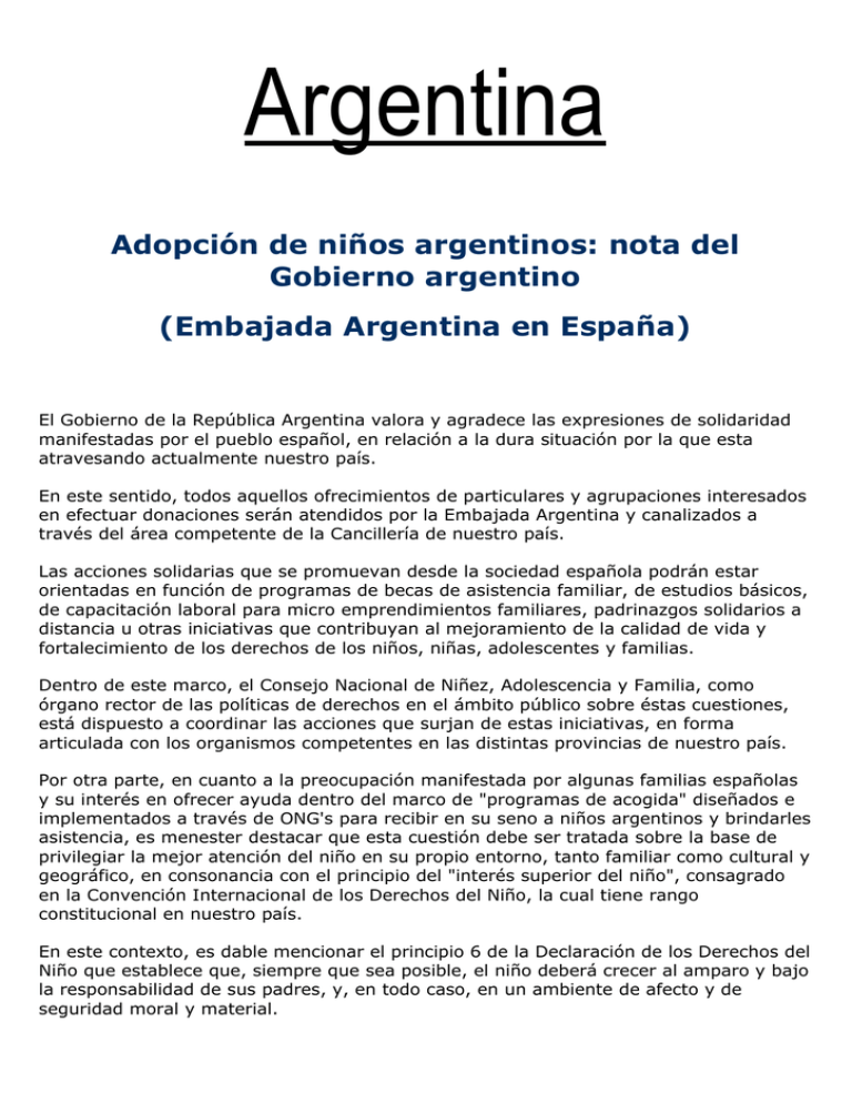Adopci n De Ni os Argentinos