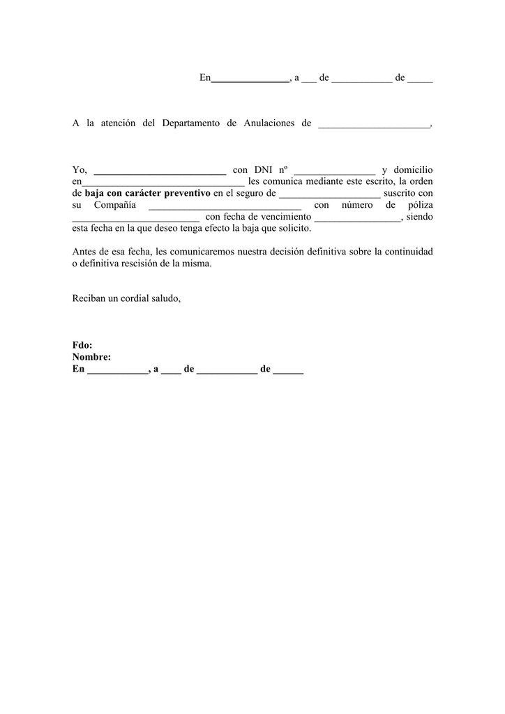 Ejemplo De Carta De Cancelacion De Seguro - Compartir Ejemplos