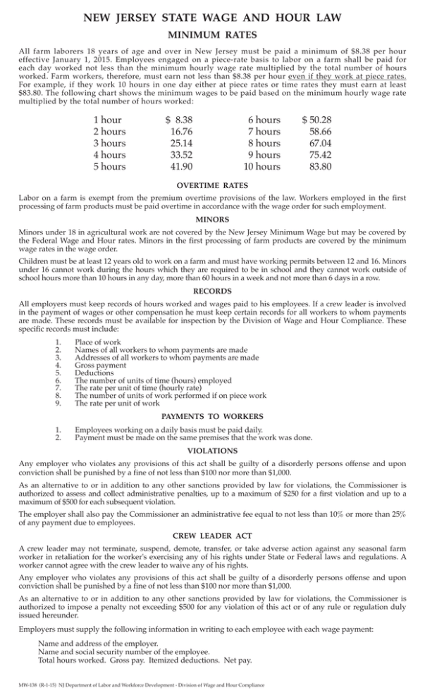new jersey state wage and hour law