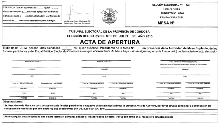 Acta De Apertura Escrutinio Y Cierre Certificados