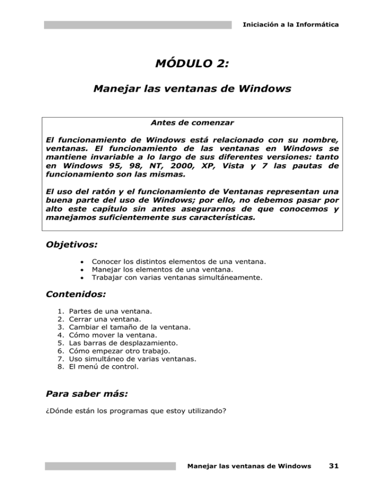 Módulo 2. Manejar Las Ventanas De Windows