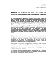ESPAÑA: 91 millones de ecus del Fondo de cohesión