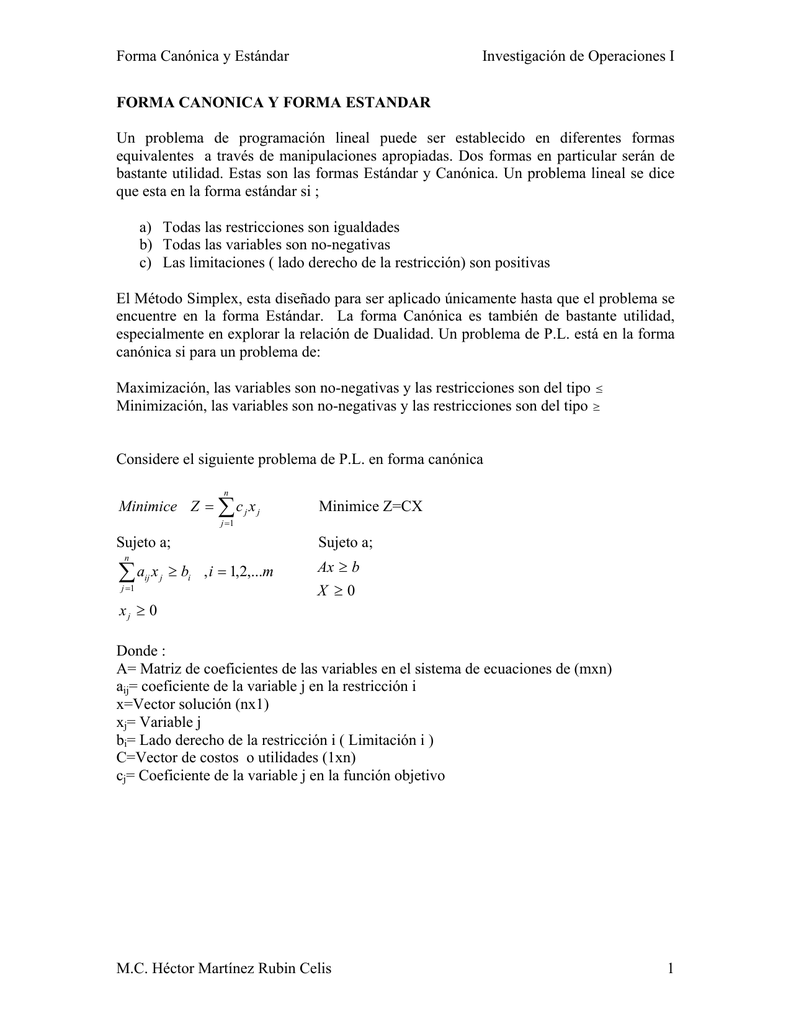 Forma Canonica Y Forma Estandar