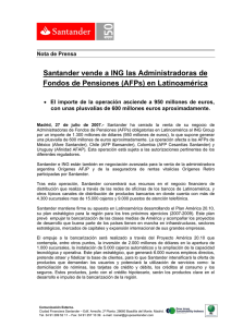 Santander vende a ING las Administradoras de Fondos de Pensiones