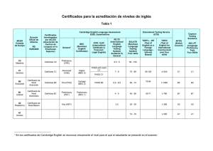 Tabla de equivalencias de certificados correspondientes al nivel de