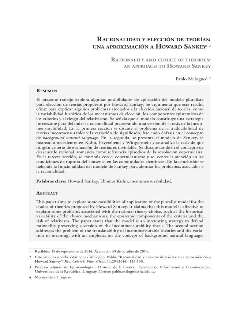 Racionalidad Y Elección De Teorías