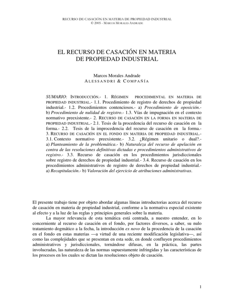 El Recurso De Casación En Materia De Propiedad Industrial