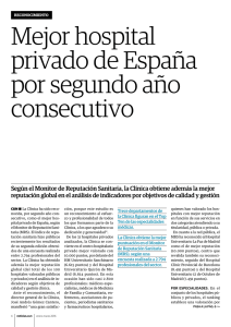 Mejor hospital privado de España por segundo año consecutivo