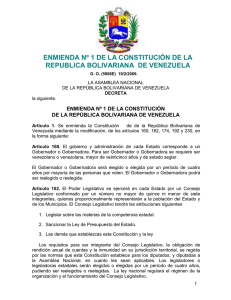 enmienda nº 1 de la constitución de la republica bolivariana de