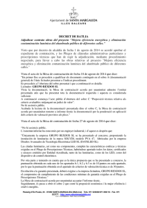 DECRET DE BATLIA Adjudicar contrato obras del proyecto "Mejora