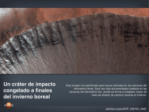 Un cráter de impacto congelado a finales del invierno boreal