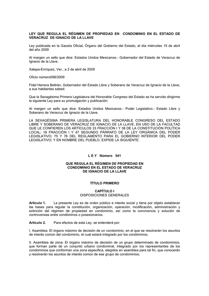 Ley De Condominios Del Estado De Veracruz Ley Compartir