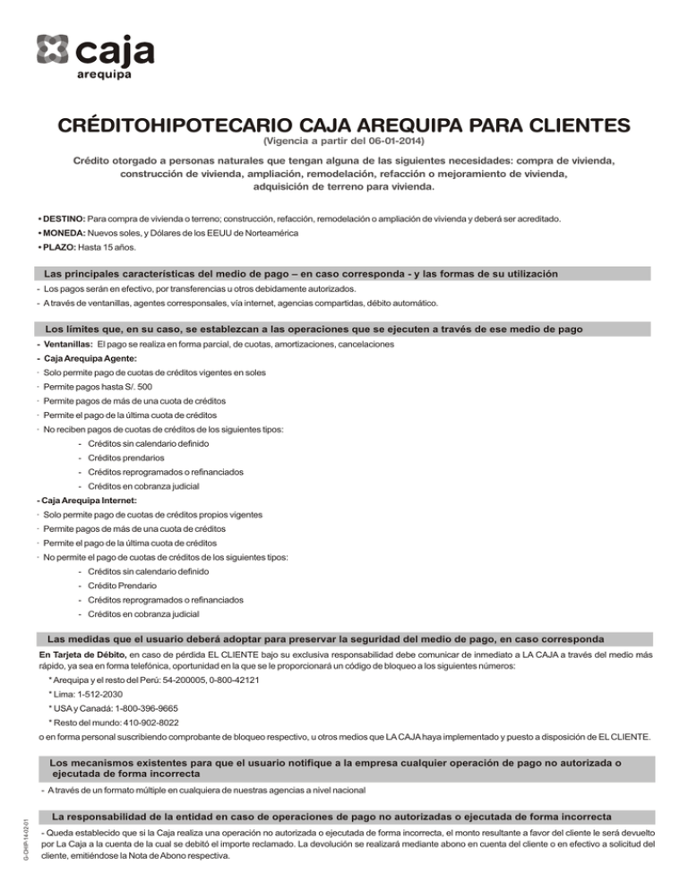 CREDITO HIPOTECARIO CAJA AREQUIPA PARA CLIENTES