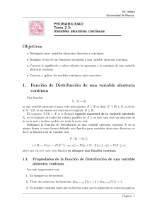 Objetivos 1. Función de Distribución de una variable aleatoria