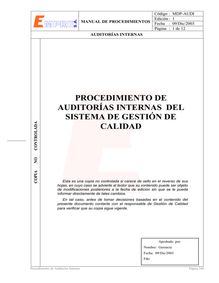 Procedimiento De Auditorías Internas