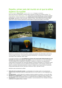 España, primer país del mundo en el que la eólica supera a la nuclear
