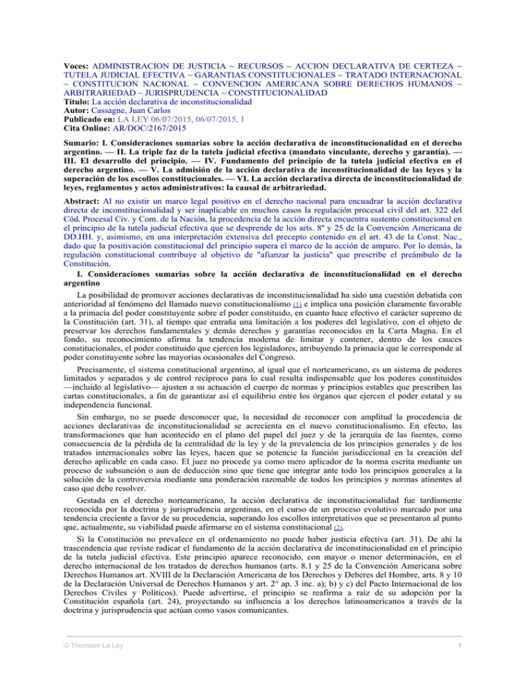 La Acción Declarativa De Inconstitucionalidad