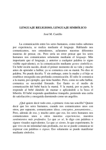 LENGUAJE RELIGIOSO, LENGUAJE SIMBÓLICO José M. Castillo