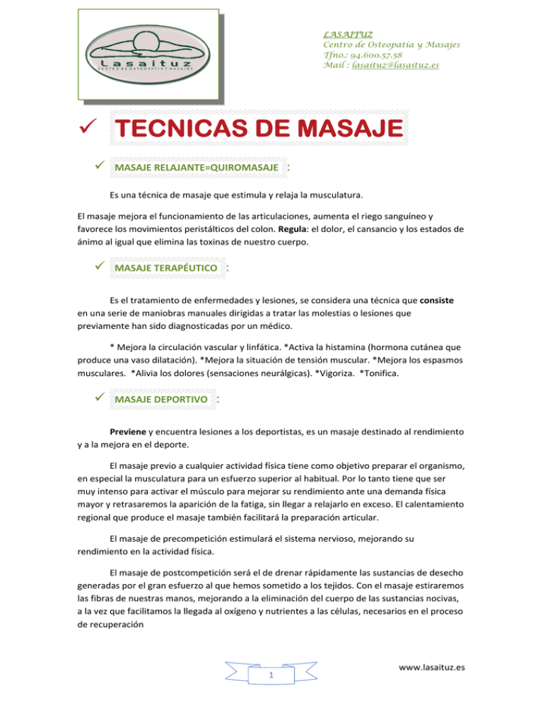 Tecnicas De Masaje