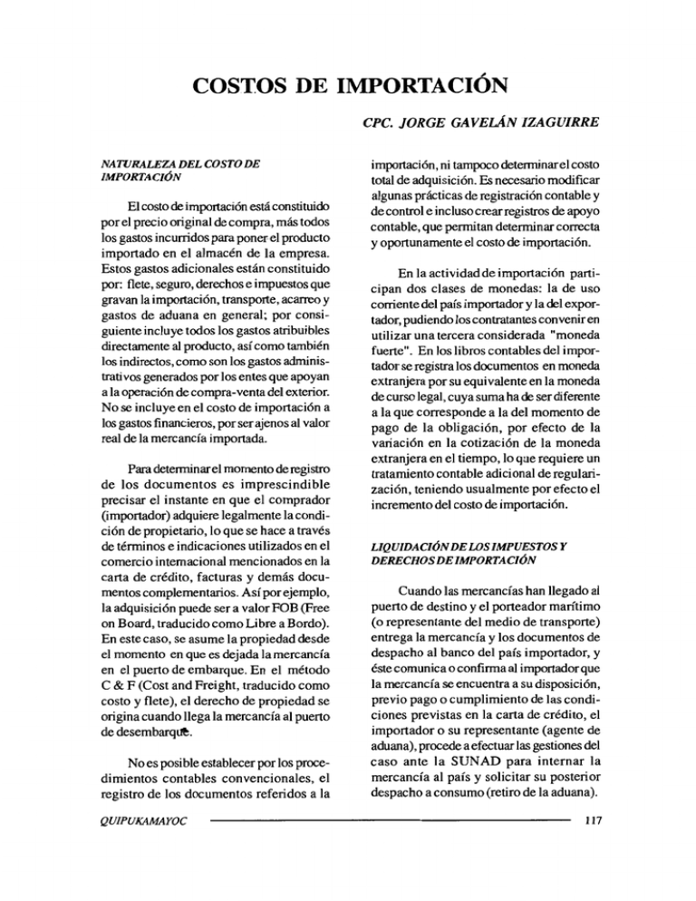 Costos De Importacion Revistas De Investigaci n UNMSM