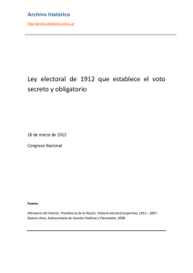 Ley electoral de 1912 que establece el voto secreto y obligatorio