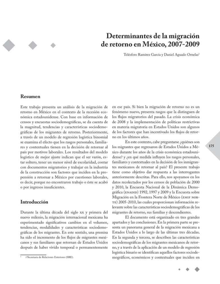 Determinantes De La Migración De Retorno En México, 2007-2009